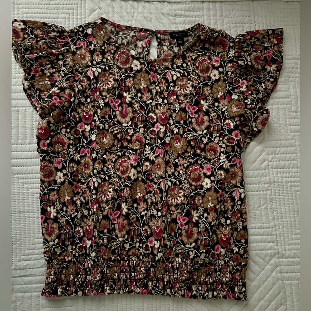 Ann Taylor Factory Floral Smocked Waist Top Size Small - Picture 2 of 3